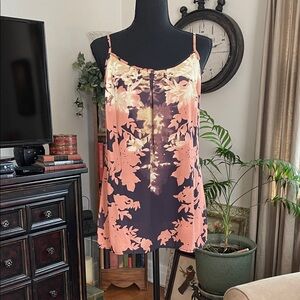 CAbi Floral Spaghetti Strap Cami - Peach and Brown